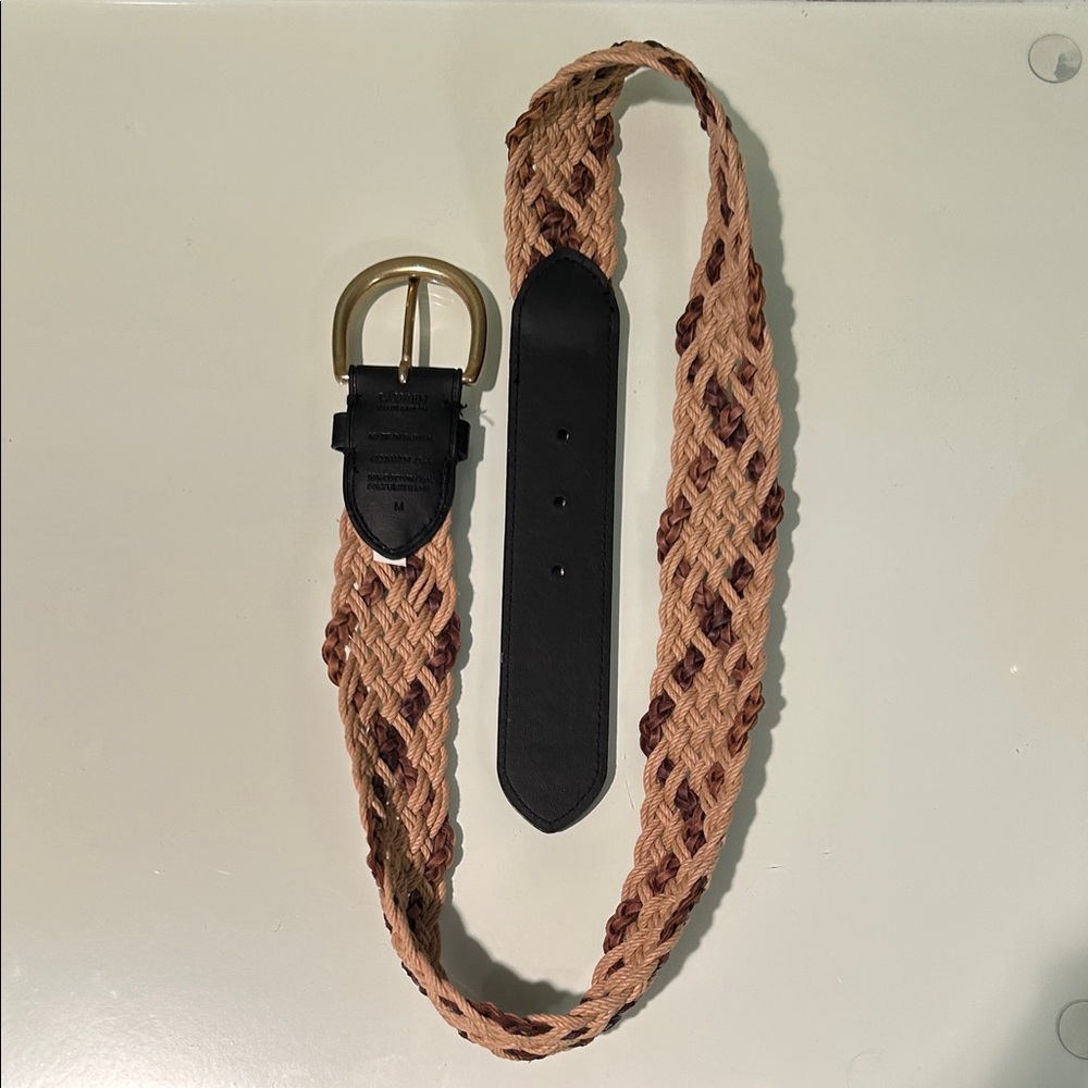 NWOT LAUREN Ralph Lauren Lardini Black with Braided Tan and Brown Belt.